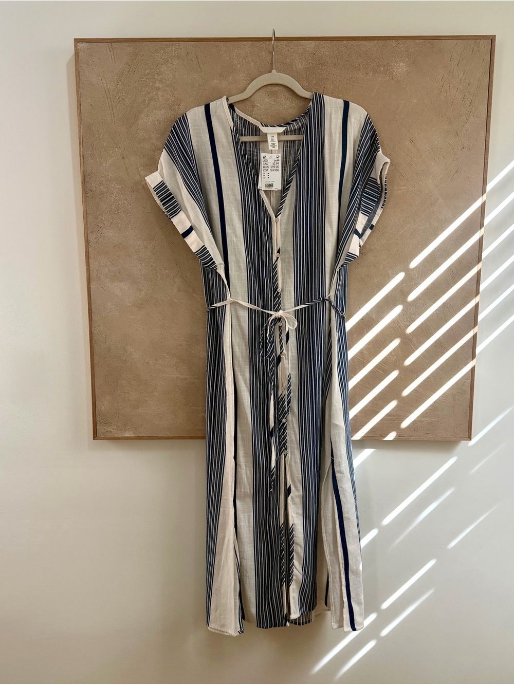 H&M Navy and White Striped Button-Front Midi Dress